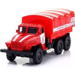 AEVVV Ural metalen model Russische leger vrachtwagen, traagheid-aangedreven 1:43 schaalmodel, rood, gedetailleerde metalen en kunststof constructie