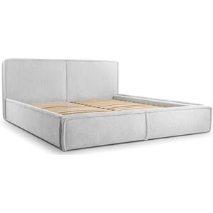 Gestoffeerd bed met hoofdsteun, framebedframe, bedlade en lattenbodem, tweepersoonsbed, gewatteerd hoofdeinde, Corduroy Stof BETT 04-140x200 - Lichtgrijs (Poso 55)