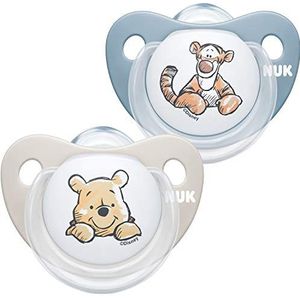 NUK Trendline Baby Dummy, 6-18 Months, BPA-Free Silicone Soothers, Disney Winnie the Pooh, Blue (Boy), 2 Count