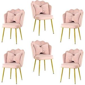 GEIRONV Fluwelen Petal Dining Chair Set van 6, for Woonkamer Slaapkamer Keuken Receptie Stoel Spray Golden Benen Make Chair Eetstoelen (Color : Pink)