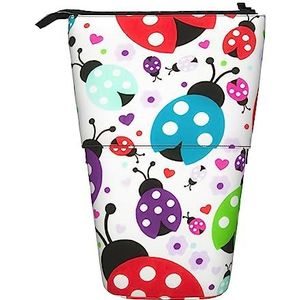 Etui, Leuke Staande Potlood Pouch, Intrekbare Potlood Houder Case, Lieveheersbeestje Bloemen Patroon Briefpapier Tas, Zwart, Eén maat, Munten Pouch