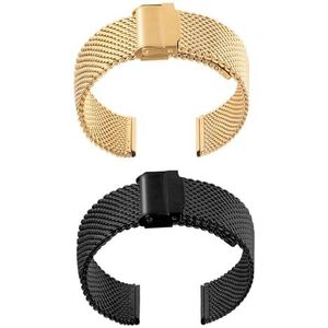 Milanese Mesh Roestvrijstalen Horlogeband 2 Stuks, 10MM - 22MM Horlogeband Met Snelle Ontgrendeling Compatibel Met Elk Traditioneel Of Slim Horloge (Color : Black+Gold, Size : 17MM)