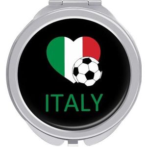 Liefde Italië Voetbal Compacte Spiegel Ronde Pocket Make-up Spiegel Dubbelzijdige Vergroting Opvouwbare Draagbare Hand Spiegel