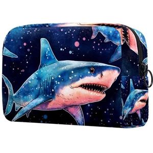 Starry Shark functionele canvas make-uptas voor vrouwen en meisjes, blijf georganiseerd onderweg met onze handige make-uptas, Veelkleurig #02, 18.5x7.5x13cm/7.3x3x5.1in, Modieus