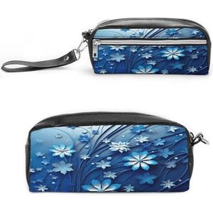 MNVTSKOP Blauwe Mini Bloem Swirl Make-up Tas Kleine Cosmetische Reistas Draagbare Briefpapier Organizer voor Vrouwen Leraar