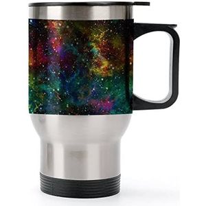 Kleurrijke Universum Nevel Sterrenhemel Reizen Koffiemok met Handvat & Deksel Rvs Auto Cup Dubbelwandige Koffiemokken