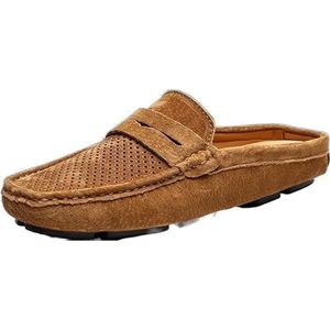 Herenloafers Nubuck lederen muilezelpantoffels Sandalen Penny Loafers Backless-bestendig Lichtgewicht antislip Mode Outdoor Slip-on (Color : Brown Hollow out, Size : 40 EU)