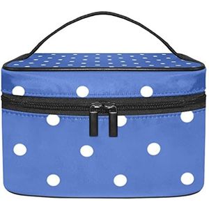 Blauwe Streep Patroon Make-up Tas Voor Vrouwen Meisjes Cosmetische Tassen Met Handvat Reizen Make-up Organizer Bag, Wit Blauw Polka Dot, 8.9x5.9x5.4 Inches, Make-up Pouch