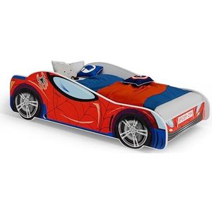 KOBI kinderbed met valbeveiliging auto | 160x80 | Spiderman Spider-auto | Jeugdbed met matras | Kinderbedden voor jongens en meisjes Eenpersoonsbed kinderbed autobed (160x80)