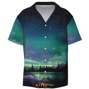 Celestial Night Sky Print Overhemden met korte mouwen voor heren, met zak, casual overhemd met knopen, Zwart, XL