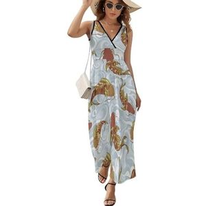 Aziatische Goudvis Casual Maxi-jurk Voor Vrouwen V-hals Zomerjurk Mouwloze Strandjurk L