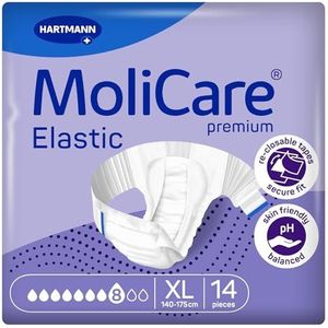 MoliCare Premium elastische uniseks wegwerpslip: discreet gebruik voor vrouwen en vrouwen met incontinentie; 8 druppels, maat XL, 14 stuks