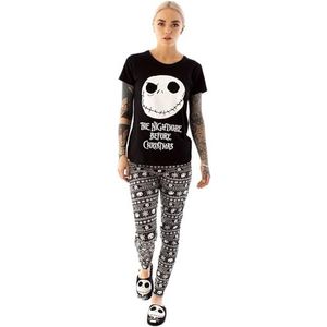 Disney Nightmare Before Christmas pyjama voor dames | Jack Skellington T-shirt & broek PJ set voor volwassenen zwart T-shirt en elastische tailleband, Zwart, XL