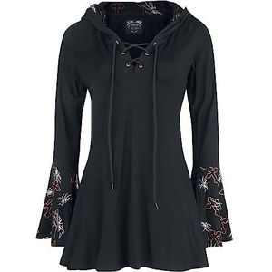 Gothicana by EMP Gothicana X Anne Stokes - Black Long-Sleeve Top with Lacing, Print and Large Hood Shirt met lange