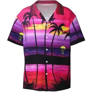 OdDdot Tropische palmboom print heren overhemd atletische slim fit korte mouw casual business button down shirt, Zwart, 4XL