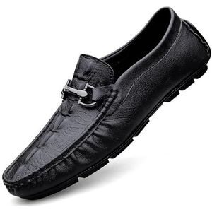 Loafers for heren Ronde neus Leer met krokodillenprint Rijdende stijl Loafer Lichtgewicht, flexibel resistent Bruiloftsfeest Slip-on (Color : Black, Size : 44 EU)