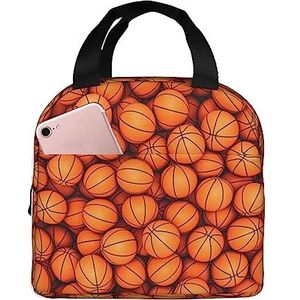 SUHNGE Basketbal Oranje Print Kantoor Werk Licht Geïsoleerde Lunchbox voor Vrouwen en Mannen Duurzame Tote Bag