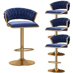 DangLeKJ Moderne draaibare barkrukken set van 4, fluwelen in hoogte verstelbare barkruk met geweven achterkant, keukeneiland bar stoel met gouden basis, verstelbare hoogte 45-60 cm, blauw