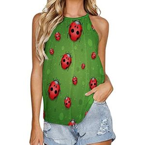 Lieveheersbeestje op blad dames tanktop zomer mouwloze T-shirts halter casual vest blouse print T-shirt L