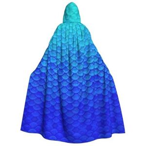 Oceaan Zee Blauw Zeemeermin Vis Schaal Print Halloween Tovenaar Heks Hooded Gewaad Mantel Kerst Hoodies Cape Cosplay Voor Volwassen