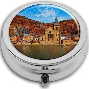 Klassieke historische stad pillendoos-3 compartiment geneeskunde pil case, draagbare geneeskunde tablet vitamine houder organisator voor portemonnee zak