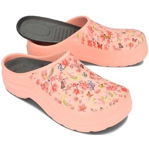 BeComfy Vrouwen Mannen Eva Klompen Comfortabele Ultralichte Tuin Schoenen met Moro of Bloemenprint 36-46 EU (Perzik Bloemen, EU-systeem voor schoenmaten, Volwassene, Numeriek, Normaal, 39)