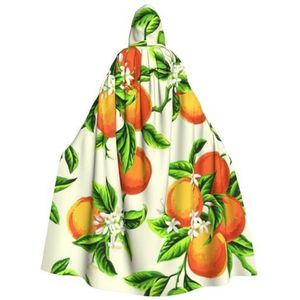 Geel Bloesem En Oranje Fruit Print Halloween Tovenaar Heks Hooded Gewaad Mantel Kerst Hoodies Cape Cosplay Voor Volwassen