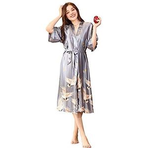BaronHong vrouwen zijde vogel print kimono loungewear pyjama nachtkleding badjas