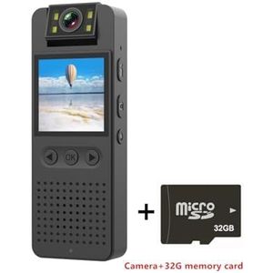 Mini-lichaamscamera, 1080P HD Infrarood Nachtzicht CS06 Minicamera met LED-scherm Kleine camcorder Cam Fietscamera voor wetshandhaving, levering (Color : Camera 32G card, Size : 1)