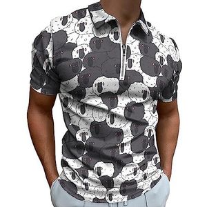 Zwart-wit schapenpoloshirt voor heren, casual T-shirts met ritssluiting en kraag, golftops, slim fit