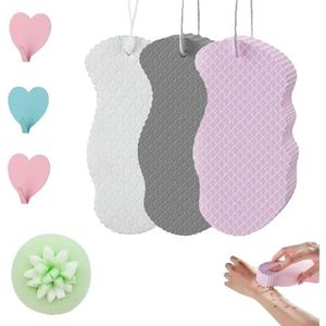 Magic Exfoliërende badspons, superzachte exfoliërende badspons, dode huidverwijderaar voor lichaam, huidvriendelijk en herbruikbaar, zachte diepe reiniging voor gezicht en lichaam (wit/grijs/roze)