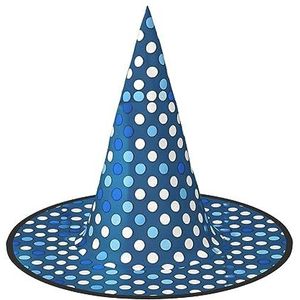 TyEdee Halloween heksenhoed tovenaar spookachtige pet mannen vrouwen, voor Halloween feest decor en carnaval hoeden - blauw polkadot-patroon