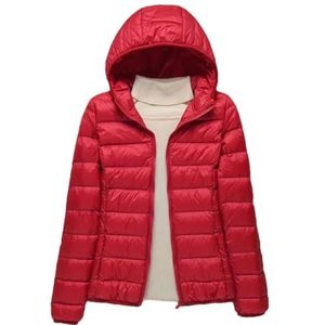 Niiyyjj Vrouwen Puffer Jacket Plus Size Vrouwelijke Ultra Lichtgewicht Eendendons Jas Hooded Down Jassen, Rode capuchon, XXL