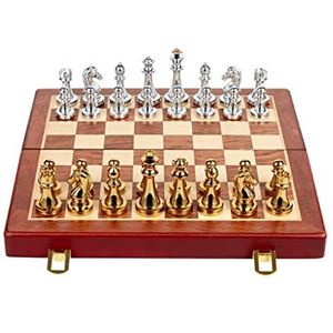 Internationaal Schaken Metaal schaak student volwassen bord spel schaak huid houten vouwbord metalen schaak opvouwbare bord Schaakset (Size : A)