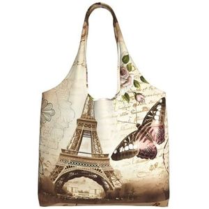 XIAOYANS Vintage Parijs Eiffeltoren Vlinder Extra Grote Capaciteit Schouder Canvas Tas Voor Winkelen Reizen Dagelijks Gebruik, Zwart, Eén maat