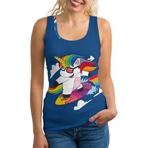 Eenhoorns Surfen Regenbogen Lichtgewicht Tank Top voor Vrouwen Mouwloze Workout Tops Yoga Racerback Running Shirts S