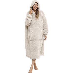 ililmmoe Unisex oversized draagbare deken hoodie voor vrouwen mannen, lange comfortabele sherpa-deken sweatshirt Ruige trui pluche warme gezellige deken één maat past iedereen-beige