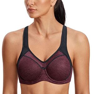 SYROKAN Vrouwen Volledige BH Ondersteuning Racerback licht gevoerd Onderdraad Sport Beha Donkerrode bloem as 80E