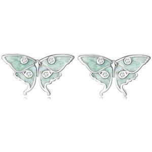 QANDOCCI FUNNALA Europese munt groene vlinder oorstekers voor vrouwen 925 zilver DIY Fits voor mode bedels armbanden sieraden, Sterling zilver