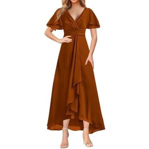 WSEYU Korte Mouw Moeder Van De Bruid Bruidegom Jurken Chiffon Kralen Formele Avond Grootmoeder Jurken Thee Lengte ZM203, Verbrand Oranje, 32