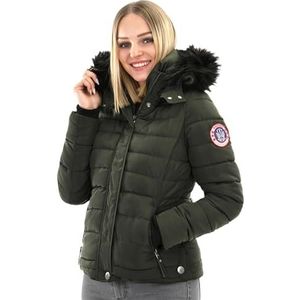 Navahoo B301 Warme winterjas voor dames, parka, mantel, gewatteerde korte jas, gevoerd, olijfgroen, S