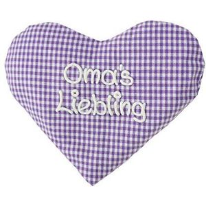 Warmtekussen hart met spreuk, korrelkussen, rapzaadkussen, geboortegeschenk, verjaardagscadeau - Lila oma's favoriet