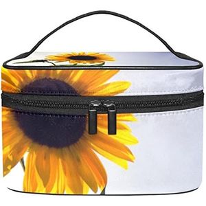 Zonnebloempatroon make-up organizer tas, reismake-up tas organizer case draagbare cosmetische tas voor vrouwen en meisjes toiletartikelen, Meerkleurig, 22.5x15x13.8cm/8.9x5.9x5.4in