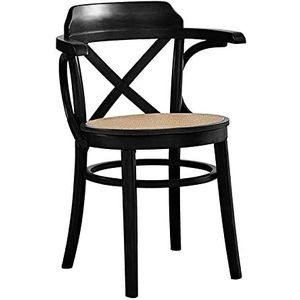 GEIRONV Woonkamer Hoekstoelen,Massief Houten Rotan Stoel Melk Theewinkel Coffeeshop Lounge Stoel voor Slaapkamer Dressoir Receptie Stoel Eetstoelen (Color : Black)