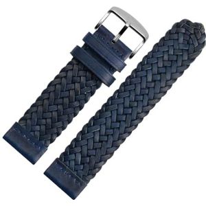 LQXHZ 20mm 22mm 24mm Lederen Gevlochten Horlogebandje Mannen Vrouwen Quick Release Koeienhuid Pols Band Armband Accessoires (Color : Blue silver buckle, Size : 22mm)