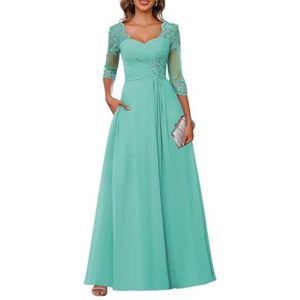 Dames chiffon moeder van de bruid jurk voor bruiloft ruches galajurken cocktailjurk plus size, Turkoois, 54 grote maten