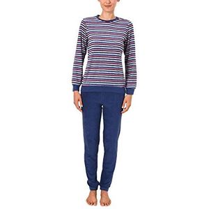 Damespyjama van badstof, lang, pyjama met manchetten en modieuze strepen, 59892, blauw, 48