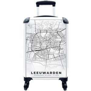 MuchoWow® Koffer - Kaart - Leeuwarden - Zwart - Wit - Past binnen 55x40x20 cm en 55x35x25 cm - Handbagage - Trolley - Fotokoffer - Cabin Size - Print