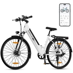 Qekud 26M208 Elektrische fiets 26 inch, met 36 V 12,5 Ah Li-Ion accu, 250 W motor, bereik tot 100 km in hybride modus, wit