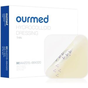 Ourmed Hydrocolloïde dressing 10 cm x 10 cm, 20 stuks, 0,3 mm dikte, extra dunne waterdichte pleisters, zelfklevende verbanden voor lichte exsudaatwonden, blaren, acne, oppervlakkige wondverzorging